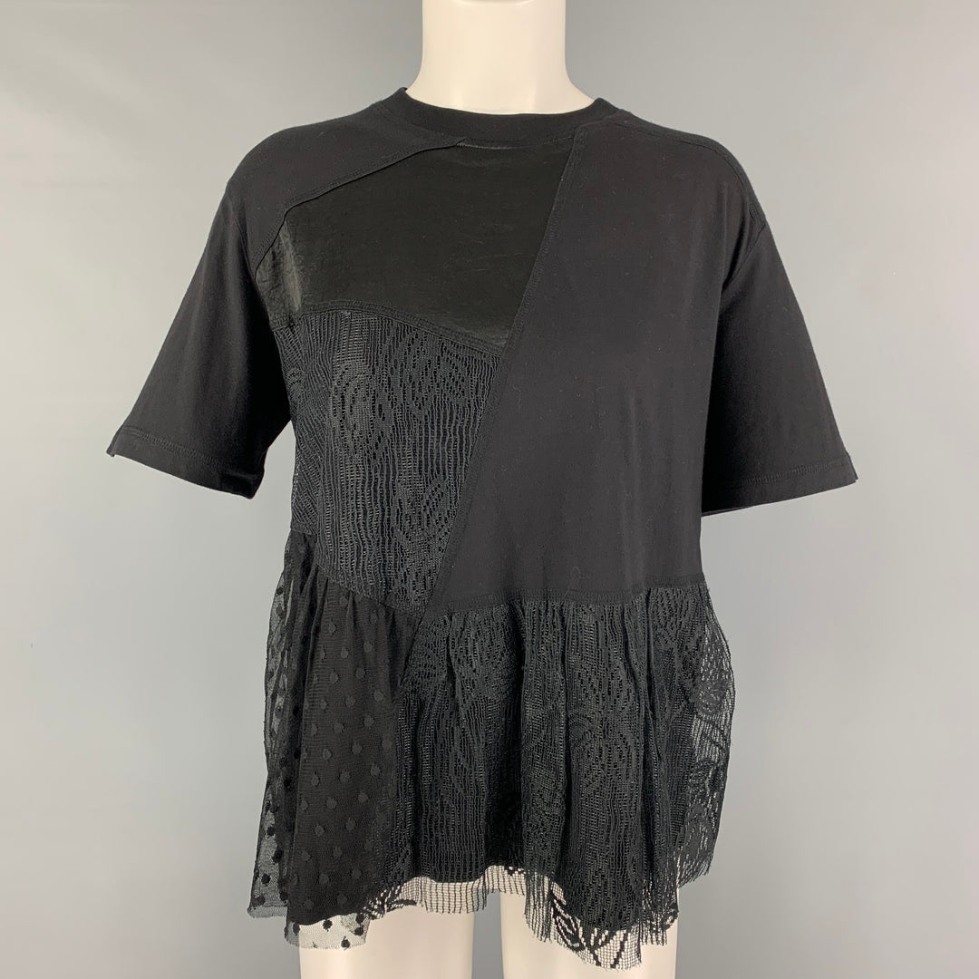 ALEXANDER MCQUEEN Size M Black Polyester Short Sleeve Casual Top