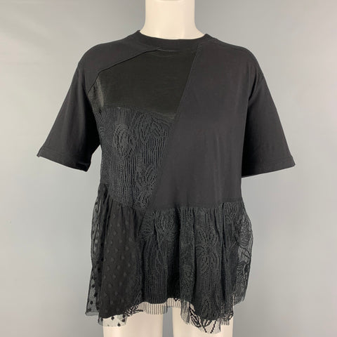 ALEXANDER MCQUEEN Size M Black Polyester Short Sleeve Casual Top
