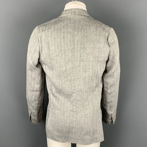 MR.RICK TAILOR Size 40 Grey Herringbone Linen Double Breasted Sport Coat