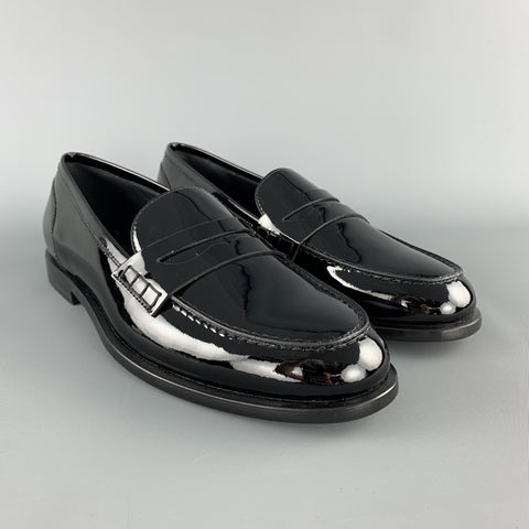 BALMAIN Size 10 Black Patent Leather Slip On Penny Loafers