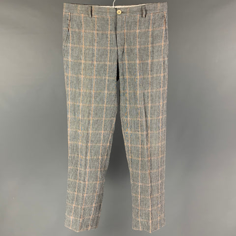 GIORGIO ARMANI Size 34 Grey White Plaid Linen Blend Zip Fly Dress Pants