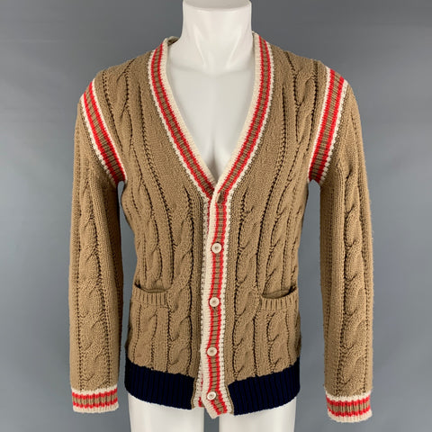 GUCCI Size S Brown Coral Knit Wool Chunky Knit Cardigan