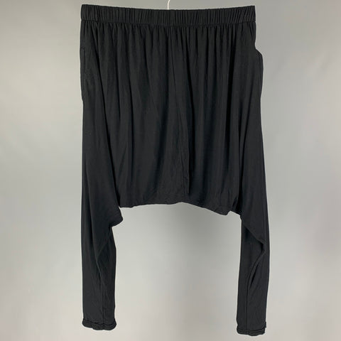 SKINGRAFT Talla M Pantalones casuales de entrepierna caída de seda de rayón negro