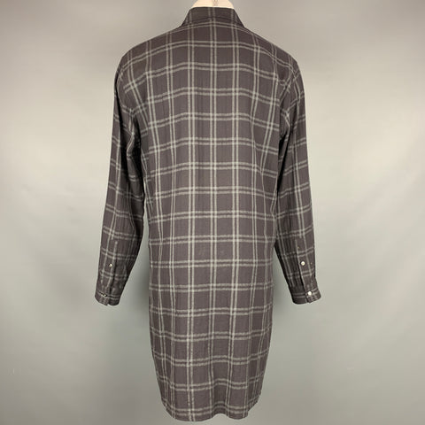 ROBERT GELLER Size L Charcoal & Grey Plaid Cotton Blend Long Sleeve Shirt