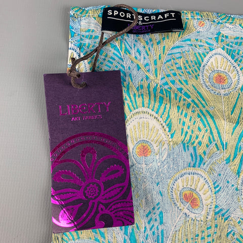 LIBERTY OF LONDON Blue Green Peacock Cotton Pocket Square