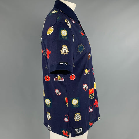 ALEXANDER MCQUEEN Size XXL Navy Multi-Color Print Cotton Buttoned Polo