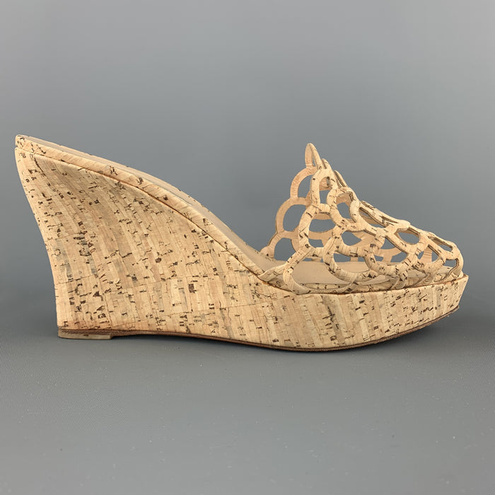 OSCAR DE LA RENTA Size 11.5 Natural Cork Cutout VIRMA Platform Wedges