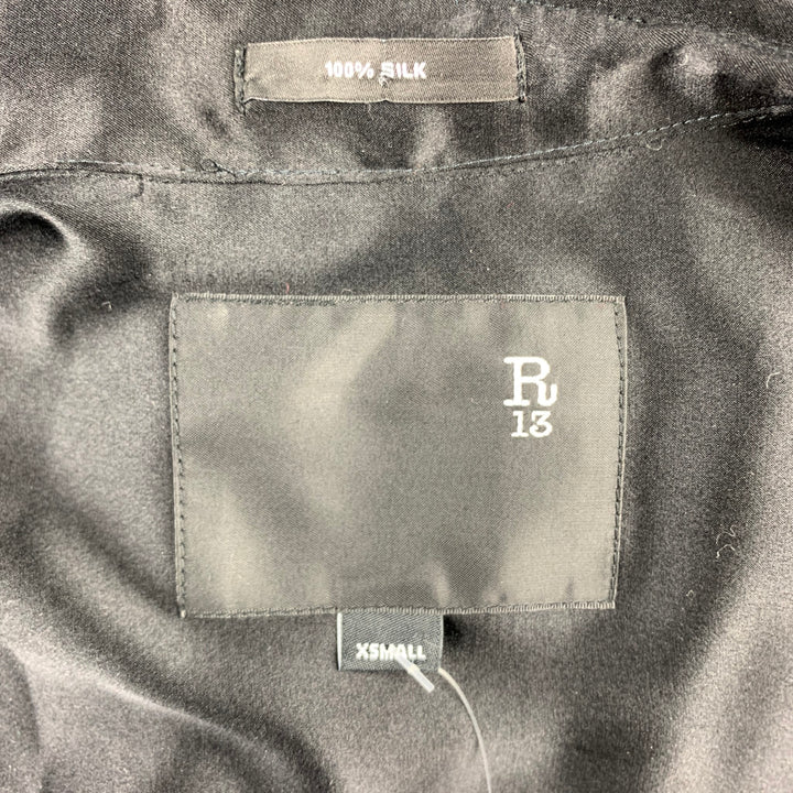 R13 Talla XS Vestido camisero de seda satinada negro con mangas caídas