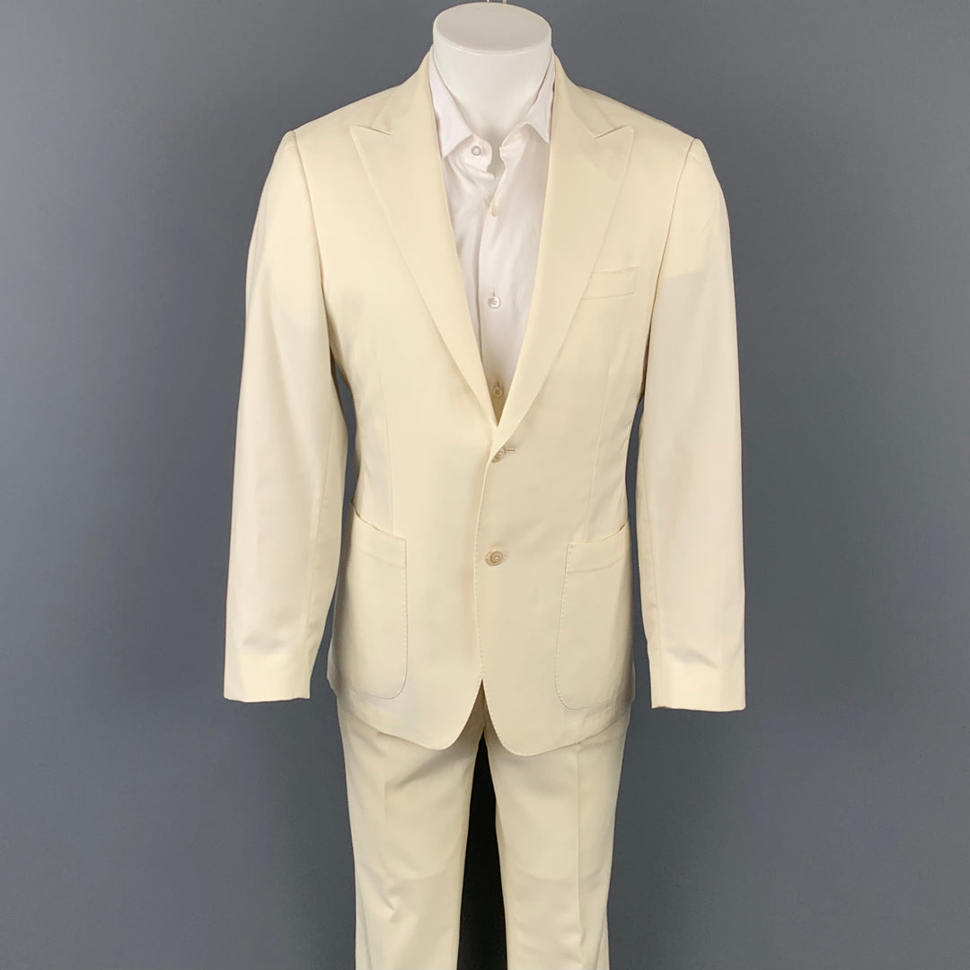 SAMUELSOHN for WILKES BASHFORD Size 38 Regular Cream Solid Wool Peak Lapel Suit