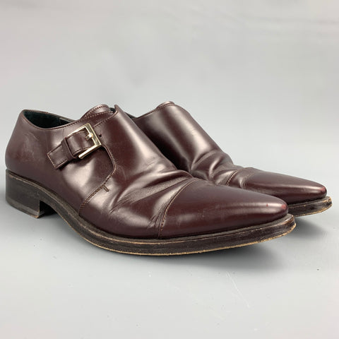 GUCCI Talla 9 Mocasines con tira tipo monje de cuero burdeos