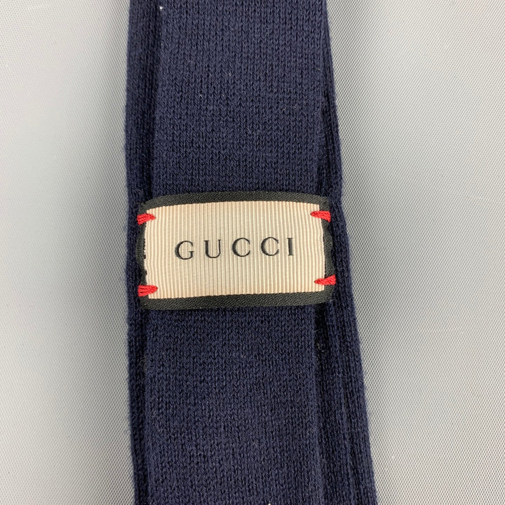 GUCCI Navy Embroidered Floral Knit Narrow Tie