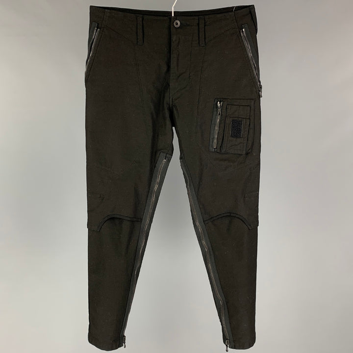 JULIUS_7 Size S Black Cotton Polyurethane Narrow Leg Casual Pants