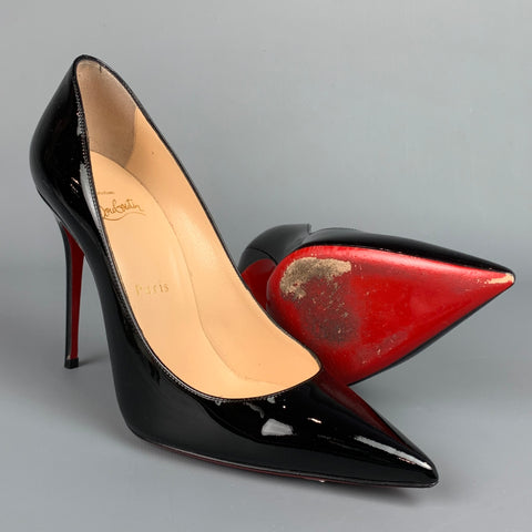 CHRISTIAN LOUBOUTIN Decollete 554 Size 8 Black Patent Leather Pumps