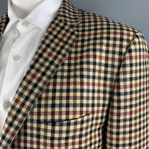 ETRO Size 48 Khaki & Brown Checkered Plaid Lana Wool Notch Lapel Suit