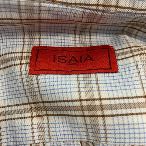 ISAIA Size L Blue Brown Plaid Cotton Long Sleeve Shirt