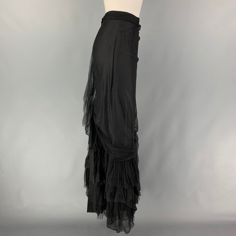LANVIN Size 6 Black Silk Blend Ruffled Long Skirt