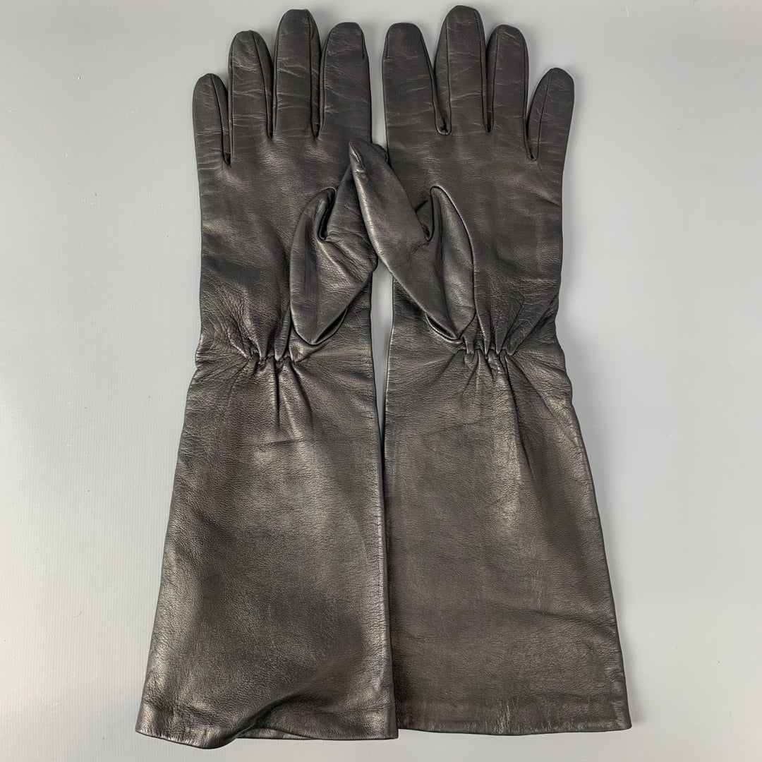 RALPH LAUREN Collection Size 8 Black Leather Long Gloves