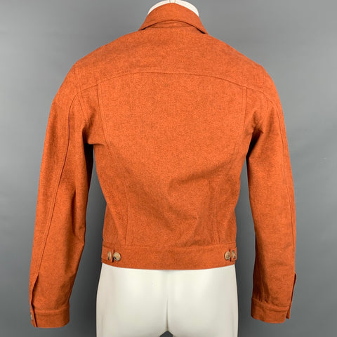 CALVIN KLEIN COLLECTION Size 38 Orange Heather Polyester Blend Hidden Placket Trucker Jacket