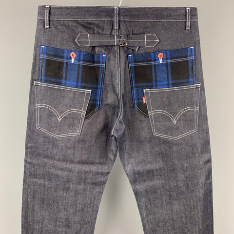 JUNYA WATANABE Size XL Indigo Patchwork Cotton Blend Zip Fly Jeans
