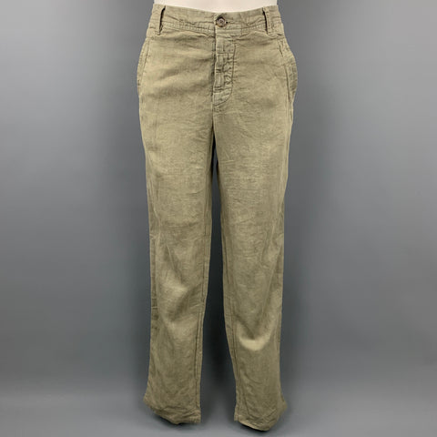 JAMES PERSE Size 33 Olive Linen Button Fly Casual Pants