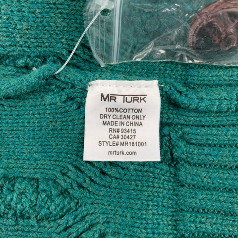 MR TURK Size M Green Knitted Cotton Hooded Cardigan