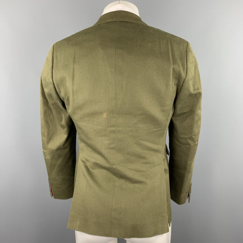 THOM BROWNE Size 38 Short Olive Cotton Notch Lapel Sport Coat