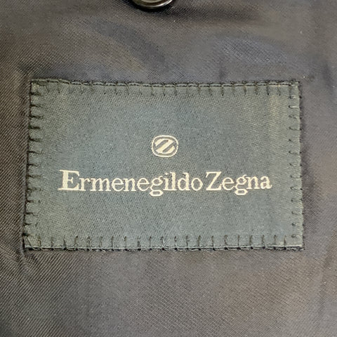 ERMENEGILDO ZEGNA Talla 48 Abrigo deportivo largo con solapa de muesca de lana a cuadros azul marino largo