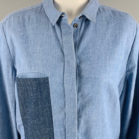 CELINE by PHOEBE PHILO Size L Blue Navy Cotton Blend Patchwork Shirt Dress