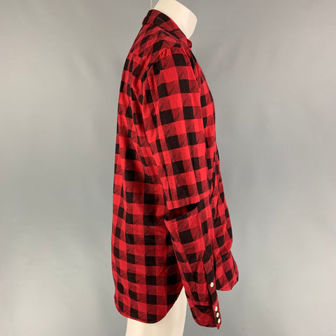 TAKAHIROMOIYASHITA The Soloist Size M Red Black Checkered Cotton Wrap Long Sleeve Shirt