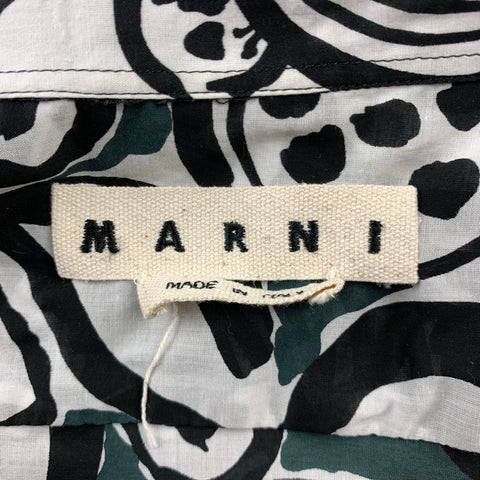 MARNI Size S White & Black Print Cotton Button Up Short Sleeve Shirt