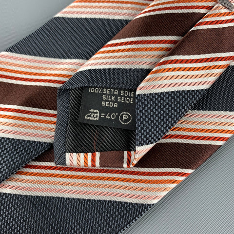 ERMENEGILDO ZEGNA Cravate en soie à rayures diagonales anthracite et marron