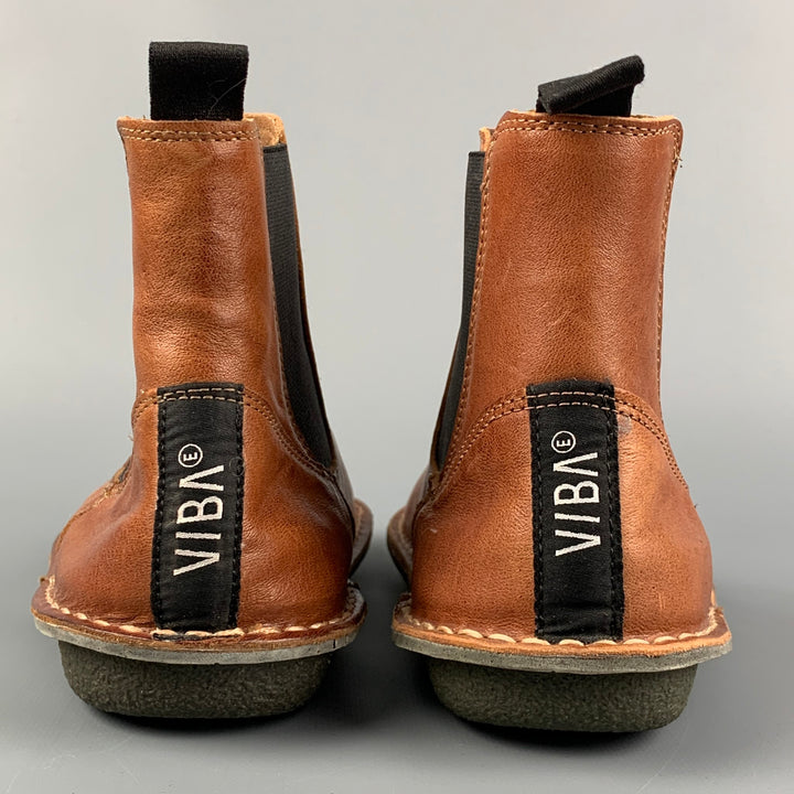 VIBA Botas Chelsea planas de cuero color canela talla 8