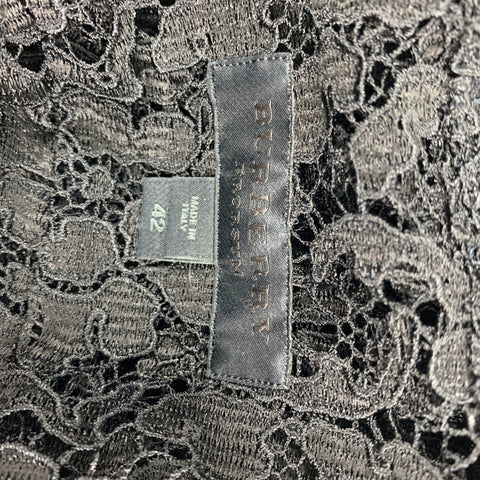 BURBERRY PRORSUM Talla 6 Top de vestido con tapeta oculta de guipur de poliéster negro