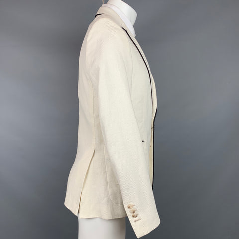 LORDS & FOOLS Size 38 Beige &  Black Woven Linen / Cotton Sport Coat
