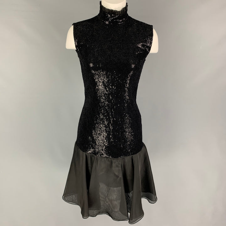 GIORGIO ARMANI Size 2 Black Viscose Blend Sequined Flared Dress