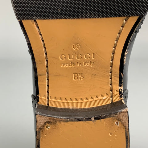 GUCCI Size 9 Black Perforated Leather Tiger's Head Buckle Loafers