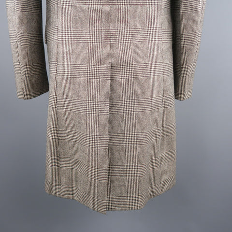BRIONI 40 / IT 50 Black & Beige Plaid Wool Storm System Long Over Coat