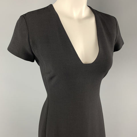 RALPH LAUREN Size 6 Black Stretch Wool Squared V Neck Shift Dress