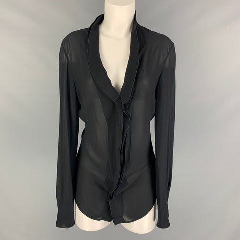 JIL SANDER Talla 8 Blusa de manga larga lisa de seda negra