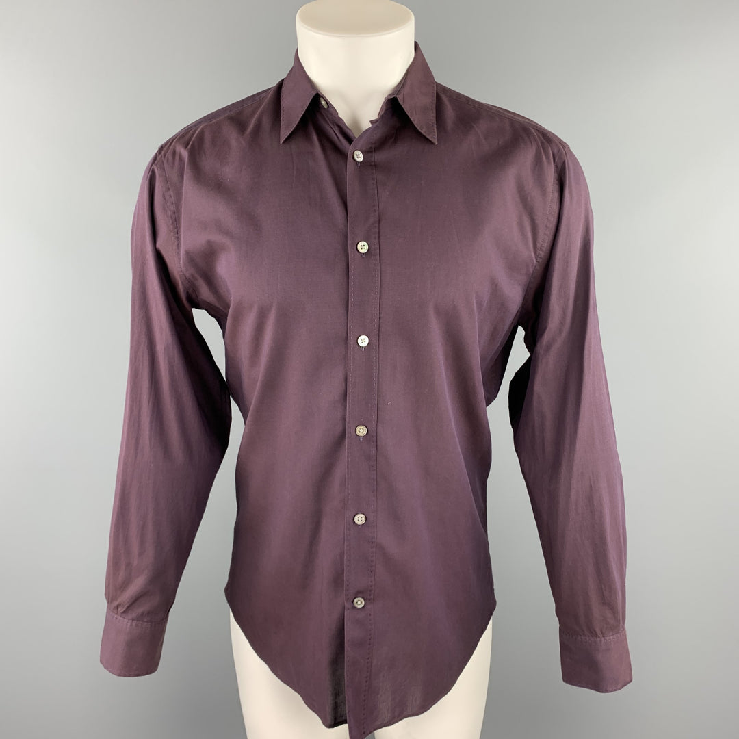 JOHN VARVATOS Camisa de manga larga con botones de algodón color morado berenjena talla S