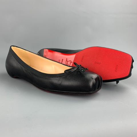 CHRISTIAN LOUBOUTIN Size 7.5 Black Leather Bow Ballet Bolshoi Flats