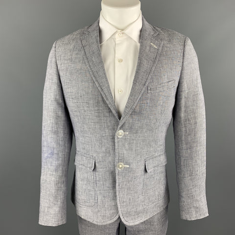 BAND OF OUTSIDERS Talla 40 Traje de solapa de muesca de lino con pata de gallo azul marino y blanco