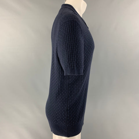 MR TURK Size M Navy Textured Cotton Blend Polo