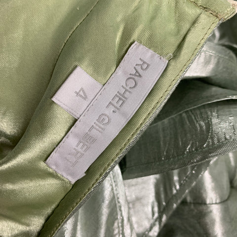 RACHEL GILBERT Size 4 Light Green & Silver Lurex Metallic Dress