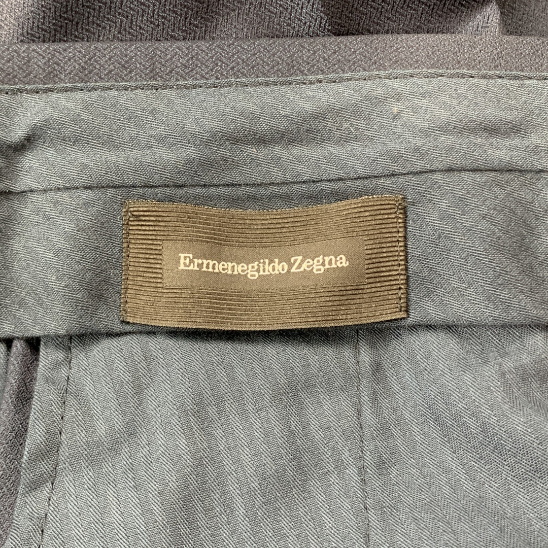 ERMENEGILDO ZEGNA Taille 32 Pantalon habillé en laine tissée marine / soie avec braguette zippée