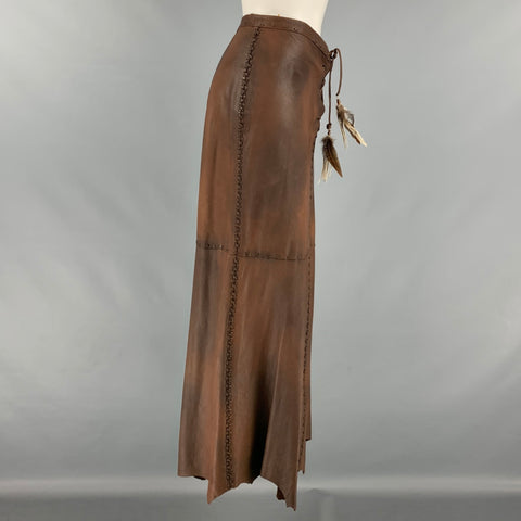 RALPH LAUREN Size 10 Brown Lace Up Long Skirt