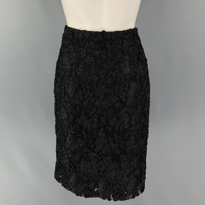 BURBERRY PRORSUM Size 6 Black Rayon Polyamide Guipure Pencil Skirt
