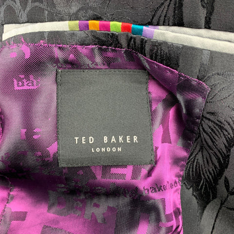 TED BAKER Size 38 Regular Black Jacquard Wool / Silk Peak Lapel Sport Coat