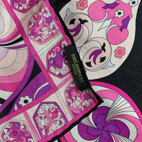EMILIO PUCCI Fuschia & Black Abstract Floral Silk Jacquard Scarf