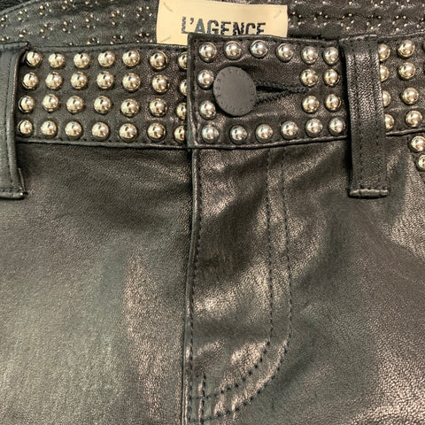 L'AGENCE Size 26 Black Leather Studded Lamb Skin Jean Cut Casual Pants